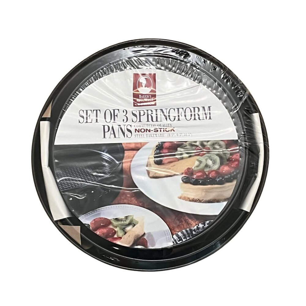 NEW Baker's Advantage Set of 3 Springform, Nonstick Steel Baking Pans Bakeware